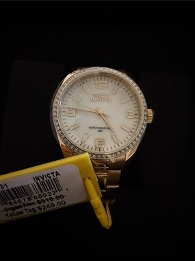 Invicta Gold and White Crystal-Accent Bracelet Watch